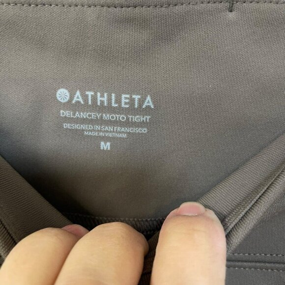 ATHLETA Delancey Moto Tight Legging Pants Women's M Taupe Brown Zipper Ankle - Picture 2 of 8